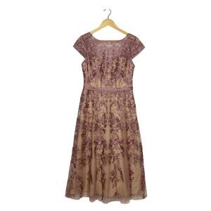 Azazie Sanna Midi Tulle A-Line Dress Size 6 Dusty Rose Champagne Floral Lace